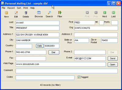 Personal Mailing List Screenshot